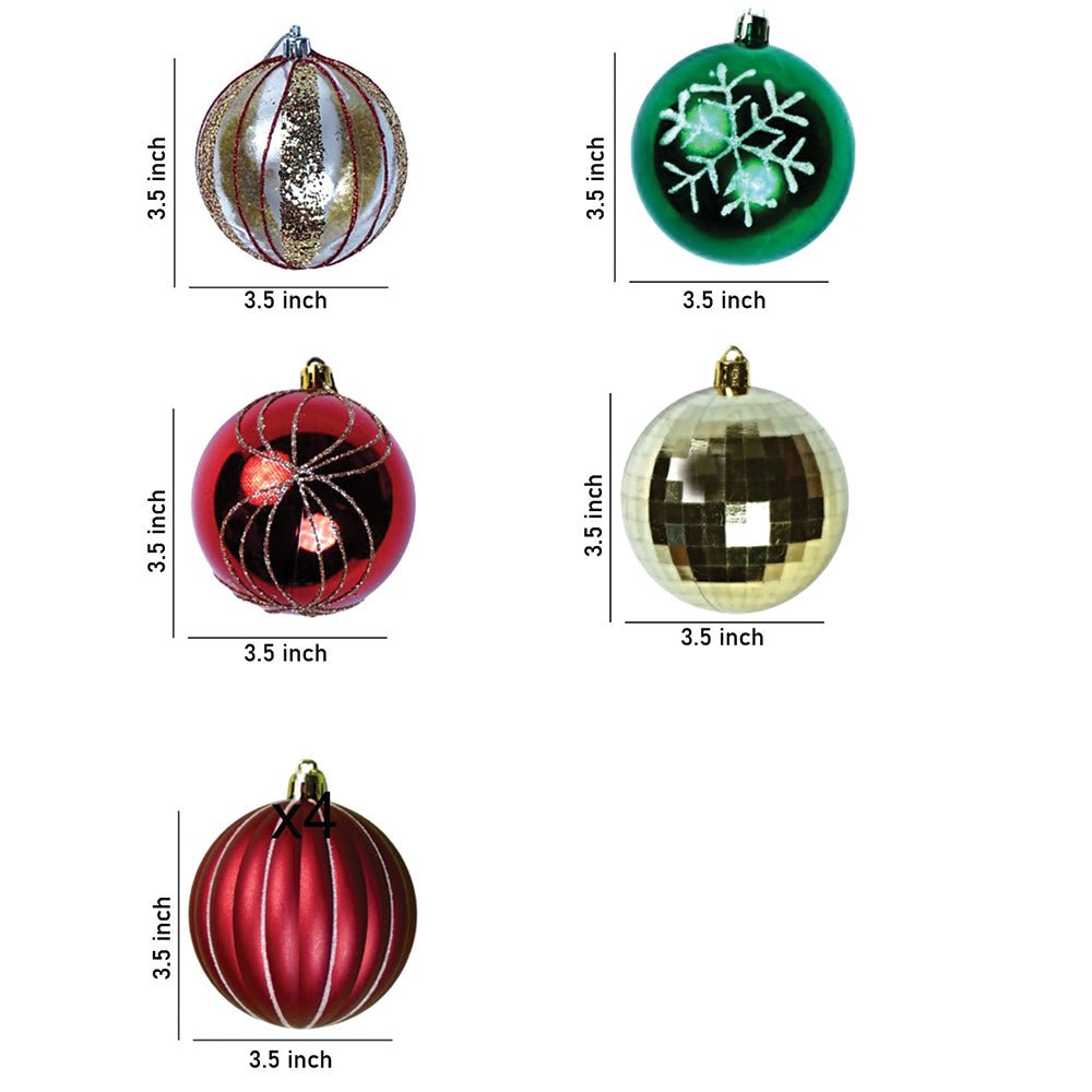 Little Surprise Box 16pcs Stripes & Snowfall Red & Green christmas Tree oranments XMAS Tree decoration set - Christmas Decor