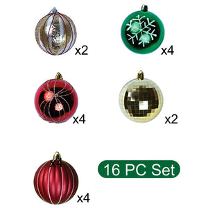 Little Surprise Box 16pcs Stripes & Snowfall Red & Green christmas Tree oranments XMAS Tree decoration set - Christmas Decor
