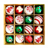 Little Surprise Box 16pcs White, Red & Green printed Christmas Tree ornaments XMAS Tree decoration set - Christmas Decor