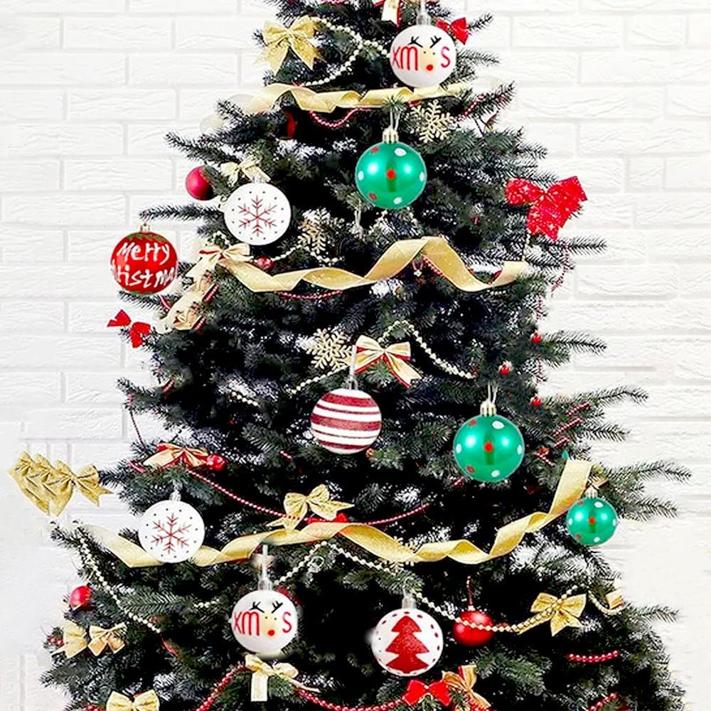 Little Surprise Box 16pcs White, Red & Green printed Christmas Tree ornaments XMAS Tree decoration set - Christmas Decor