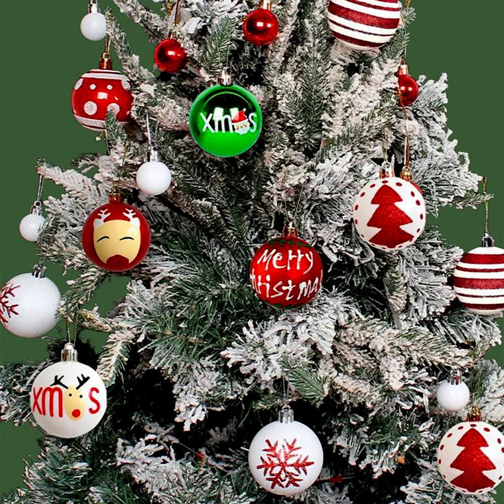 Little Surprise Box 16pcs White, Red & Green printed Christmas Tree ornaments XMAS Tree decoration set - Christmas Decor