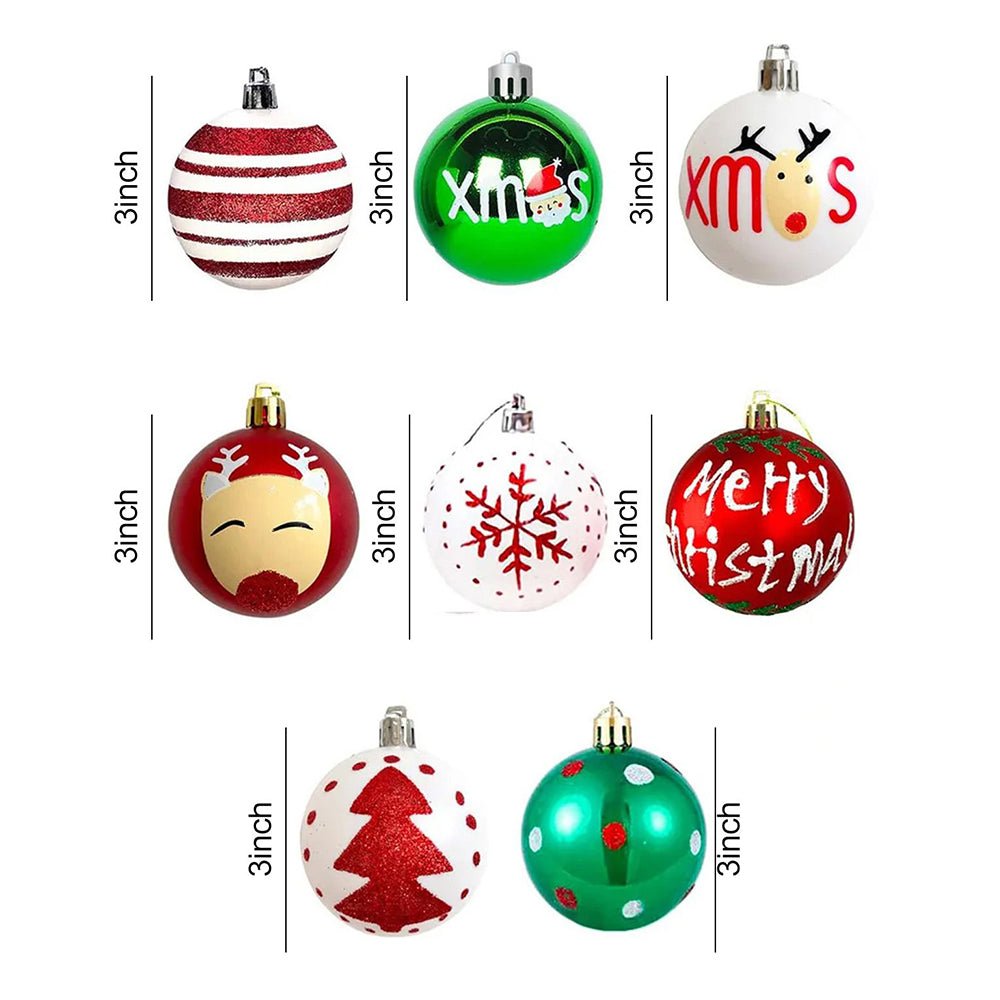 Little Surprise Box 16pcs White, Red & Green printed Christmas Tree ornaments XMAS Tree decoration set - Christmas Decor