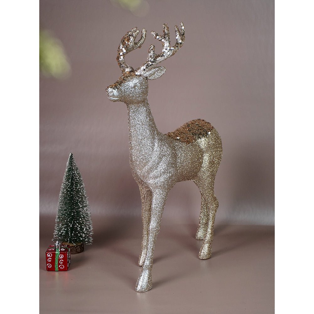 Little Surprise Box 18 inches & 15inches 2pcs Bronze sequence gold Reindeer Combo - Christmas Decor