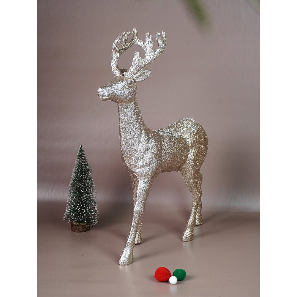 Little Surprise Box 18 inches & 15inches 2pcs White sequence gold Reindeer Combo - Christmas Decor