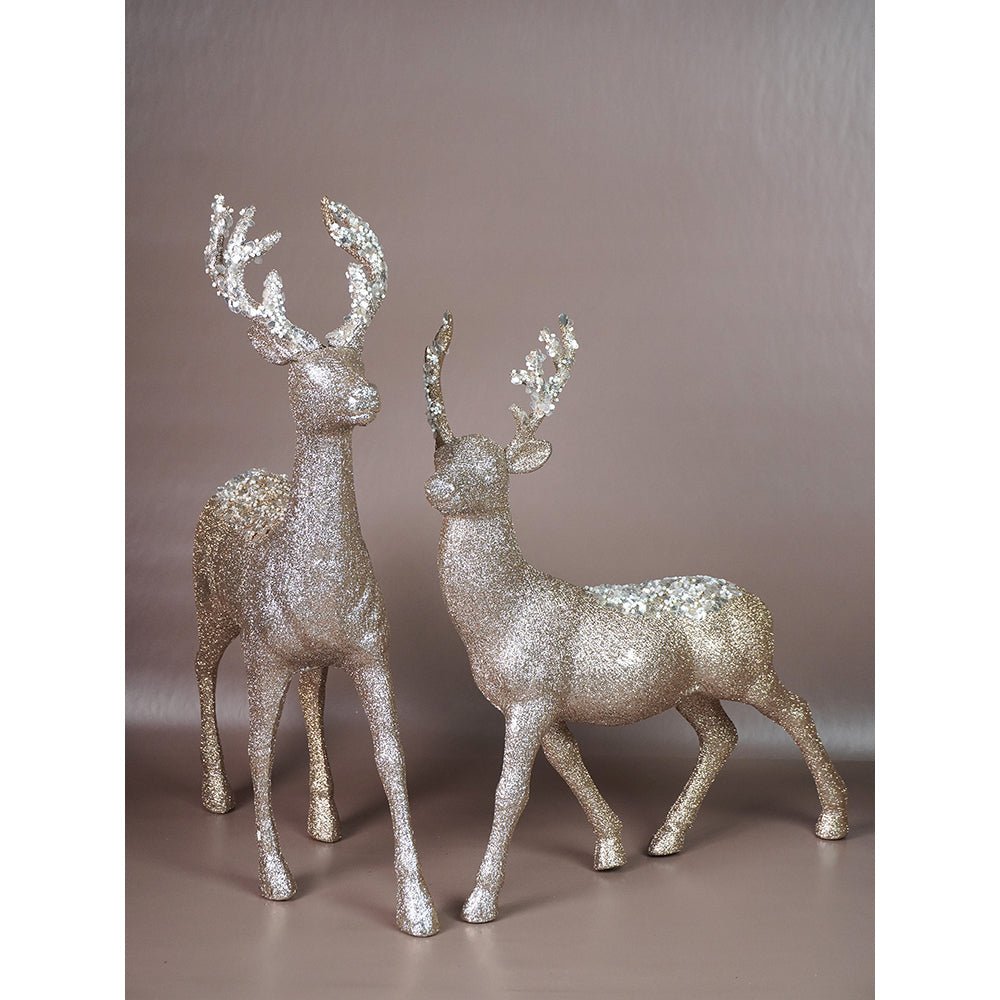 Little Surprise Box 18 inches & 15inches 2pcs White sequence gold Reindeer Combo - Christmas Decor