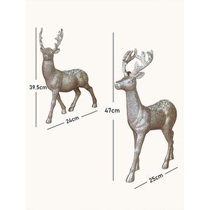 Little Surprise Box 18 inches & 15inches 2pcs White sequence gold Reindeer Combo - Christmas Decor