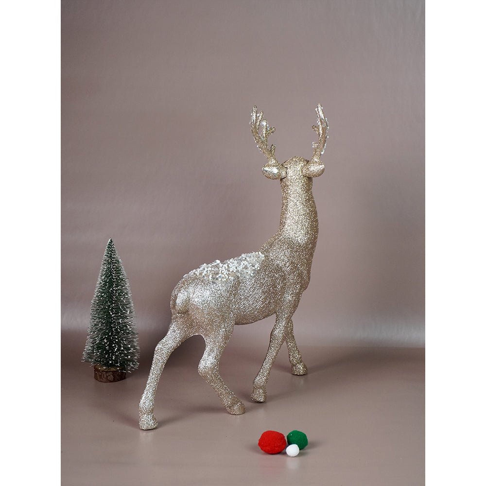 Little Surprise Box 18 inches & 15inches 2pcs White sequence gold Reindeer Combo - Christmas Decor