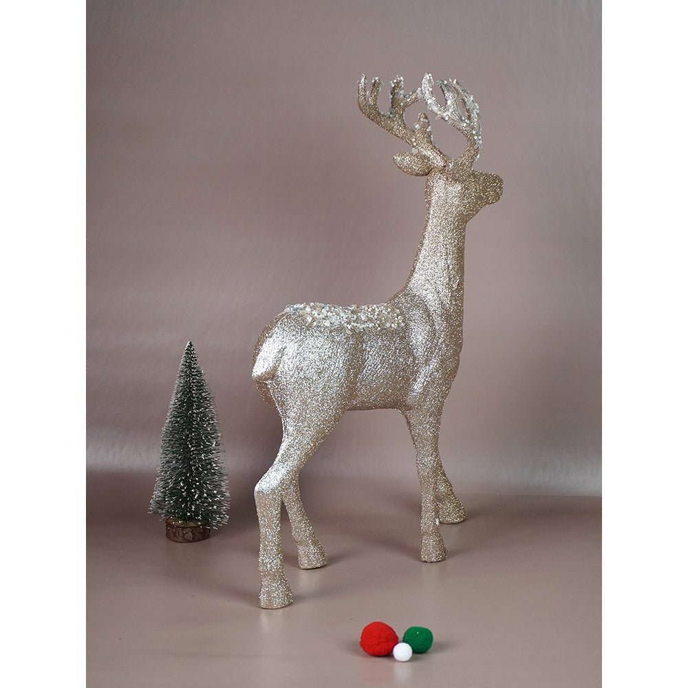 Little Surprise Box 18 inches & 15inches 2pcs White sequence gold Reindeer Combo - Christmas Decor