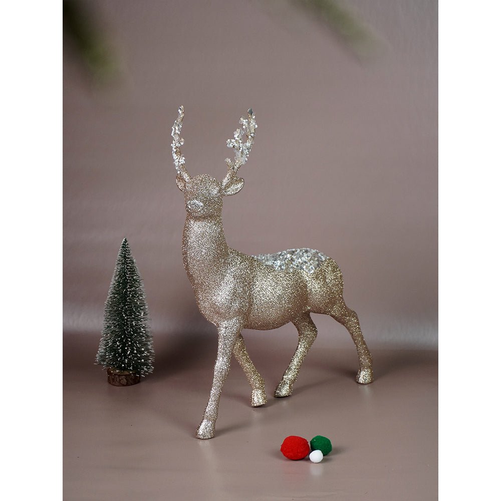Little Surprise Box 18 inches & 15inches 2pcs White sequence gold Reindeer Combo - Christmas Decor