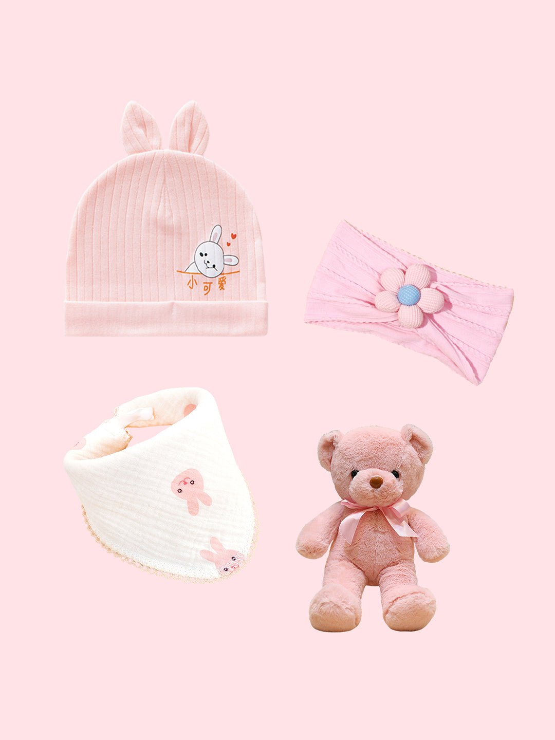 Little Surprise Box, 18 pcs Baby Pink Teddy Birthday Gift Hamper set for Baby Girl with travelling Suitcase - LSB - FSTBDAY - 18 - PNKTEDDY - SC