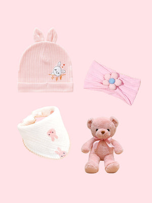Little Surprise Box, 18 pcs Baby Pink Teddy Birthday Gift Hamper set for Baby Girl with travelling Suitcase - Gift Set