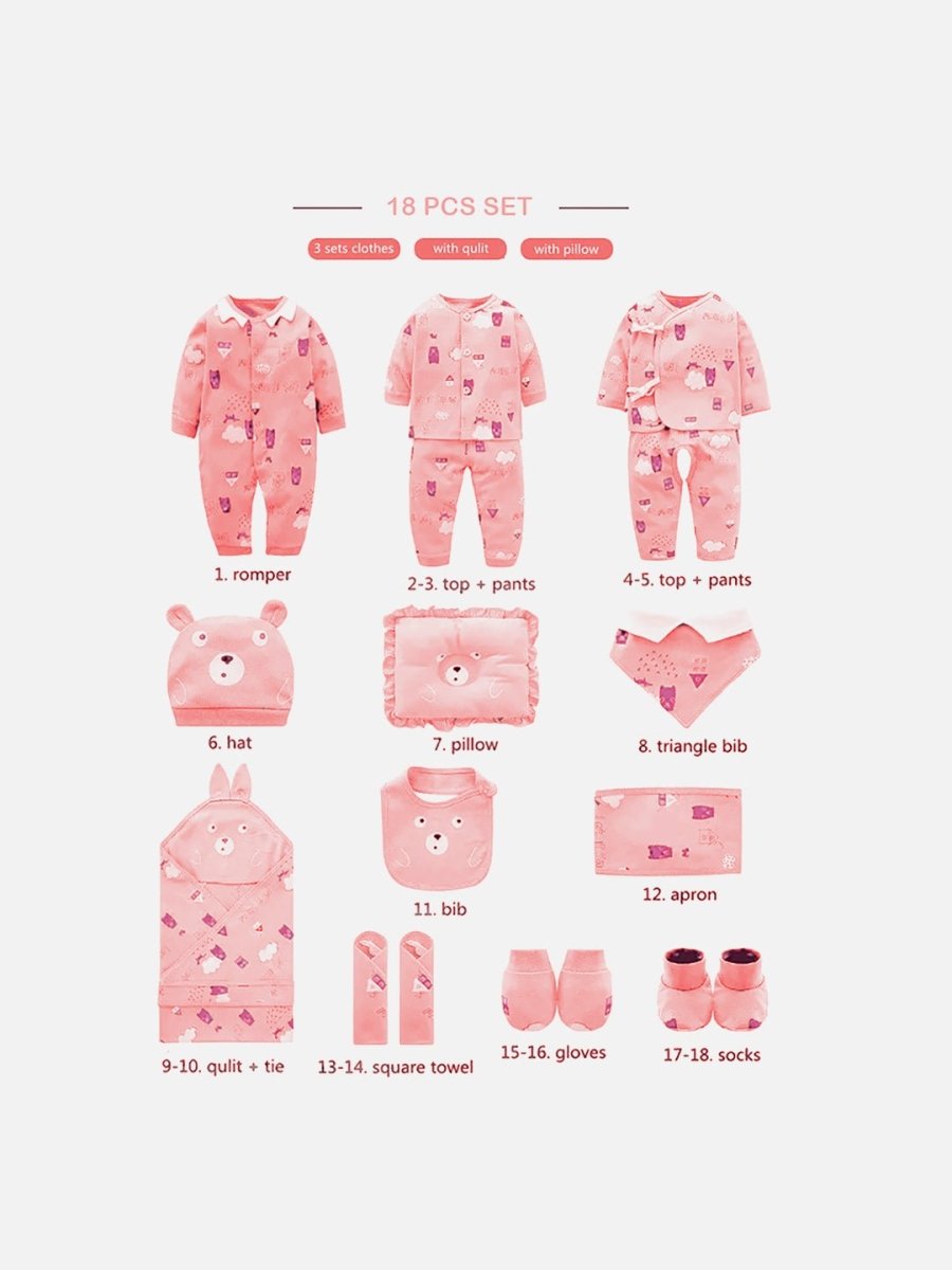 Little Surprise Box 18pcs Pink Woodland Bear Newborn Baby Girl/Boy Gift hamper Box - LSB-BS18-WDLNDBEAR