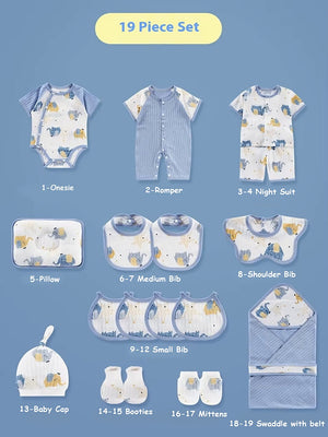 Little Surprise Box, 19 pcs Blue Starry Elephant Newborn Baby Girl/ Boy Gift Box Hamper, (0 - 12 months) - LSB - BS19 - STARRYELPHNT