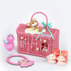 Little Surprise Box 19 Pcs Pink Teddy Baby Girl Hamper Basket | The Mom Store - Baby Gifting