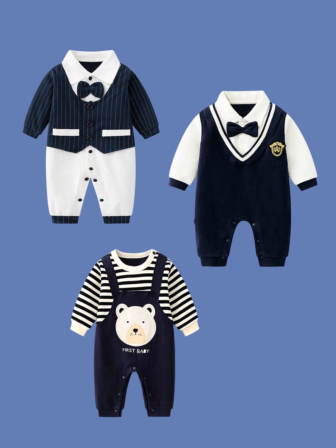 Little Surprise Box, 19 pcs Royal Blue Bow Teddy Birthday Gift Hamper set for Baby with travelling suitcase - LSB - FSTBDAY - 19ROYALBOWTED