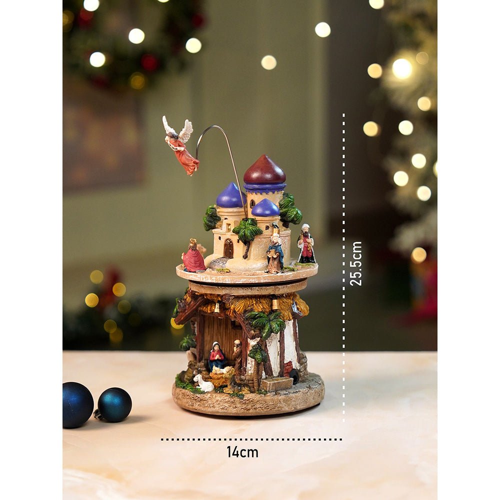 Little Surprise Box 2 Layered Rotating, Musical & Lit Angel Holy Family Bethlehem Crib and Nativity set - Christmas Decor