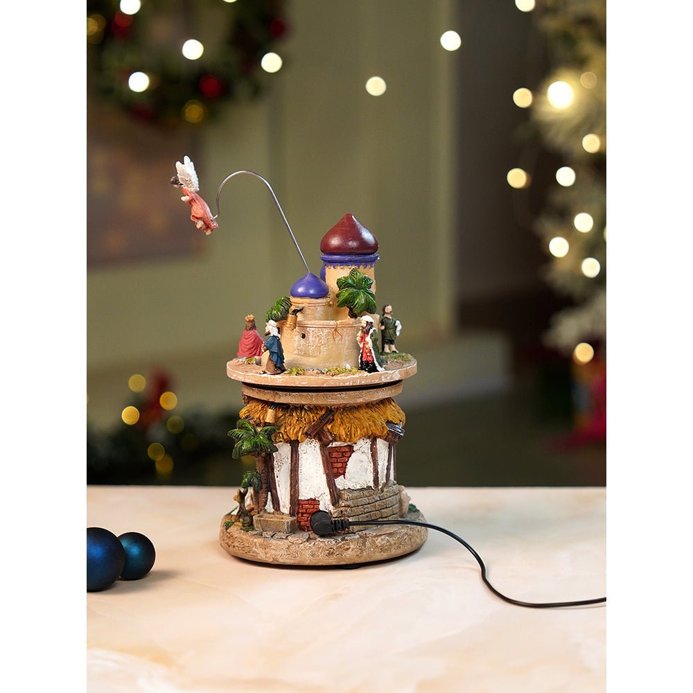 Little Surprise Box 2 Layered Rotating, Musical & Lit Angel Holy Family Bethlehem Crib and Nativity set - Christmas Decor