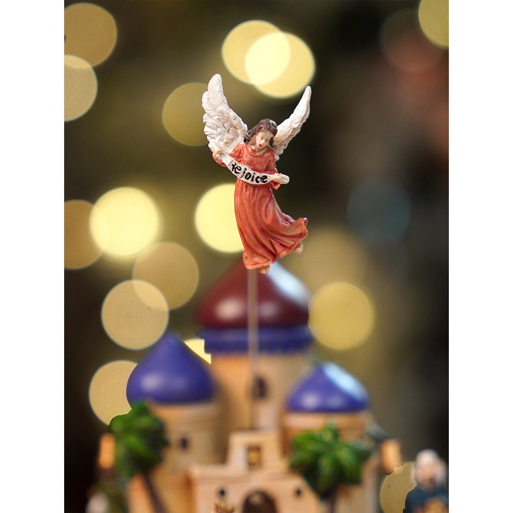 Little Surprise Box 2 Layered Rotating, Musical & Lit Angel Holy Family Bethlehem Crib and Nativity set - Christmas Decor