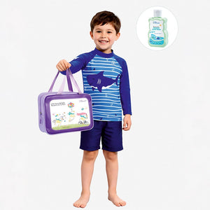 Little Surprise Box 2 Pcs Anchor Fish , T-shirt & Shorts Set, Toddlers & Kids Swimwear with Free Wash Bag & Free Swim Detergent - 4 - 5 Years Boys Swimwear