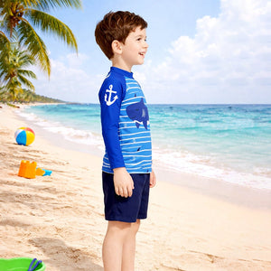 Little Surprise Box 2 Pcs Anchor Fish , T-shirt & Shorts Set, Toddlers & Kids Swimwear with Free Wash Bag & Free Swim Detergent - 4 - 5 Years Boys Swimwear