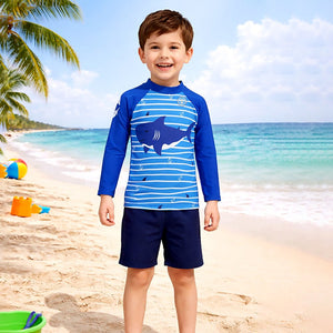 Little Surprise Box 2 Pcs Anchor Fish , T-shirt & Shorts Set, Toddlers & Kids Swimwear with Free Wash Bag & Free Swim Detergent - 4 - 5 Years Boys Swimwear