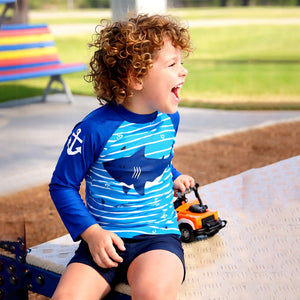 Little Surprise Box 2 Pcs Anchor Fish , T-shirt & Shorts Set, Toddlers & Kids Swimwear with Free Wash Bag & Free Swim Detergent - 4 - 5 Years Boys Swimwear