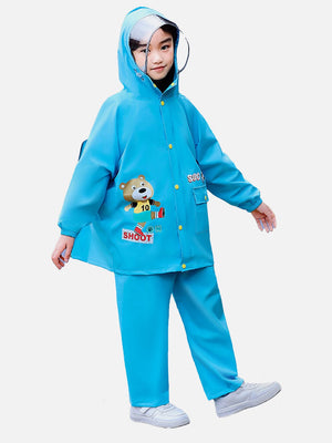 Little Surprise Box 2 pcs Blue Soccer Ted, Full Shirt and Full Pants style Raincoat for Kids - Kids Rainwear