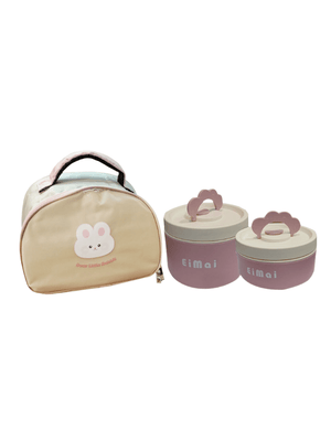 Little Surprise Box 2 pcs Cream/pink Tiffin Set Steel Lunch Box with Cover for Kids - Baby Food & Storage