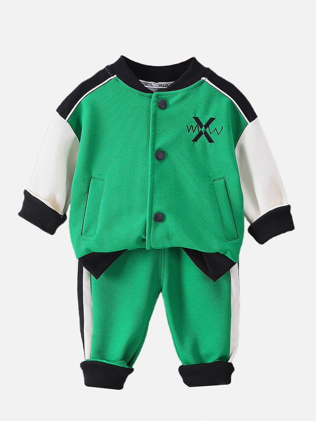 Little Surprise Box, 2 pcs Green Varsity Style Jacket with matching Tracks for Kids - LSB - 2PCS - GRNVARSITY - TRCKS - 3 - 4Y