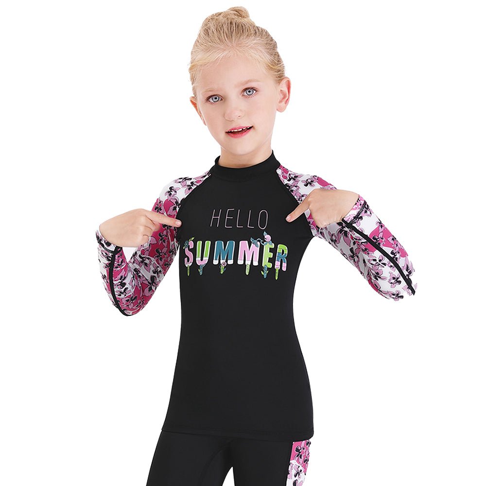 Little Surprise Box 2 pcs set Black & Pink Floral Sleeve Print Swimwear for Kids with UP50 - LSB-SW-2PBLCKPNKFLRAL-S
