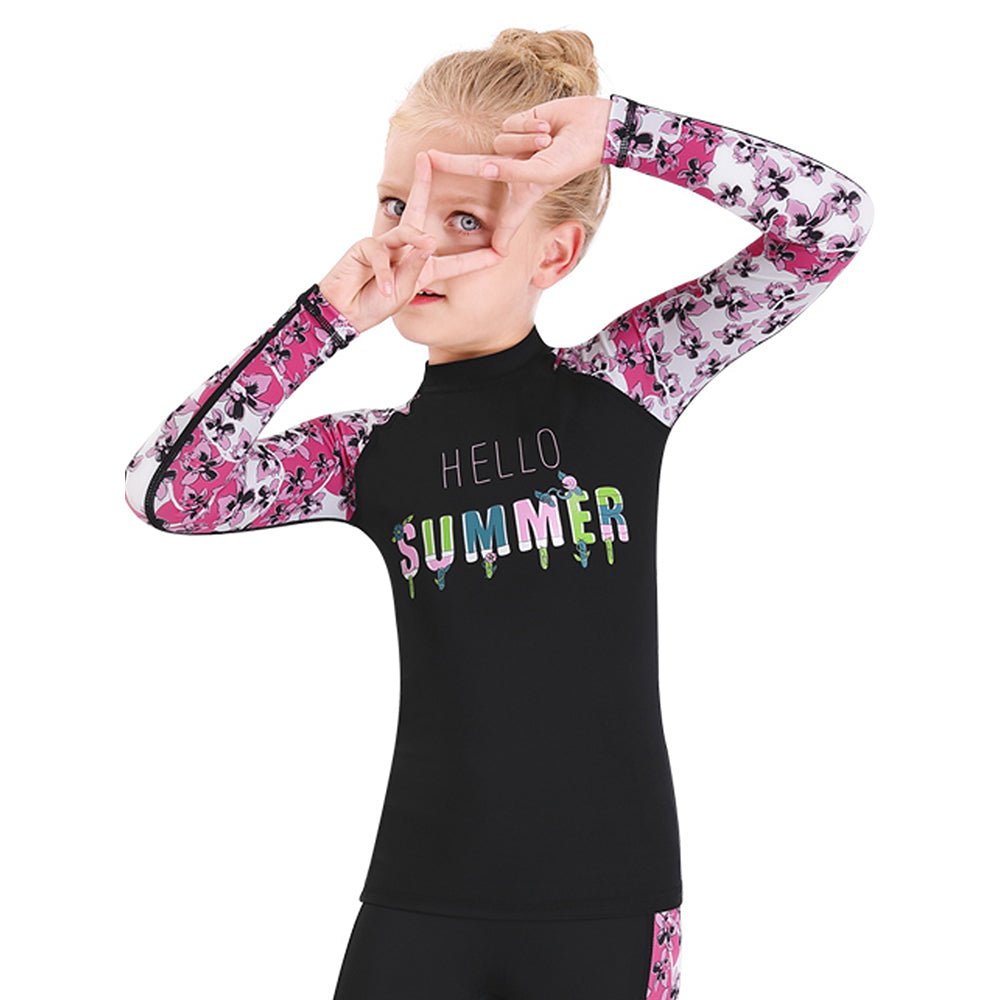 Little Surprise Box 2 pcs set Black & Pink Floral Sleeve Print Swimwear for Kids with UP50 - LSB-SW-2PBLCKPNKFLRAL-S