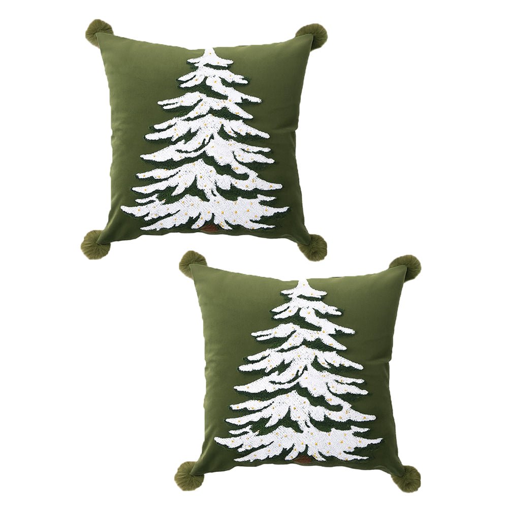 Little Surprise Box 2 Pcs set of Emroidered & Beadeded christmas Tree Soft Fluffy XMAS Pillow. - Throw Pillow