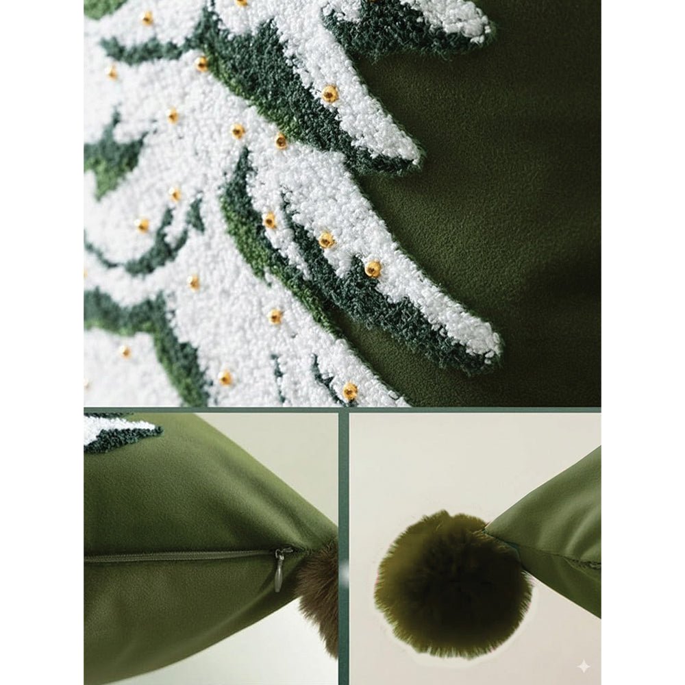 Little Surprise Box 2 Pcs set of Emroidered & Beadeded christmas Tree Soft Fluffy XMAS Pillow. - Throw Pillow