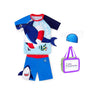 Little Surprise Box 2 pcs Shirt & Shorts set Red & Blue 3d Whale Kids Swimwear with matching swim cap with UPF 50+ - LSB-SW-2PRDBLWHLELK100