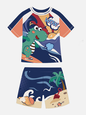 Little Surprise Box 2 PCS The Wow Dino Tshirt & Shorts set Swimwear for Kids & Toddlers - Kids Swimwear