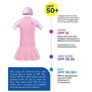 Little Surprise Box 2 Pcs Top & Skort Set Peach Pink Tie-Dye Side Panel UPF 50+ Swimwear with Matching Swim Cap for Girls With Free Wash Bag (Copy) - Kids Swimwear
