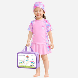 Little Surprise Box 2 Pcs Top & Skort Set Peach Pink Tie-Dye Side Panel UPF 50+ Swimwear with Matching Swim Cap for Girls With Free Wash Bag (Copy) - Kids Swimwear