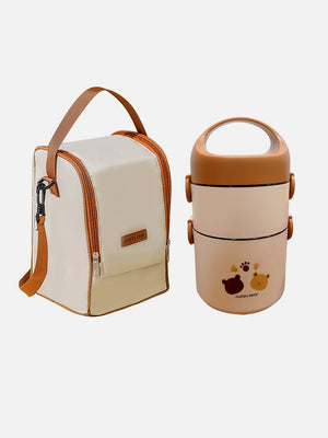 Little Surprise Box 2 ted Double Steel Vertical Lunch Box with matching Insulated Cover for Kids - Baby Food & Storage