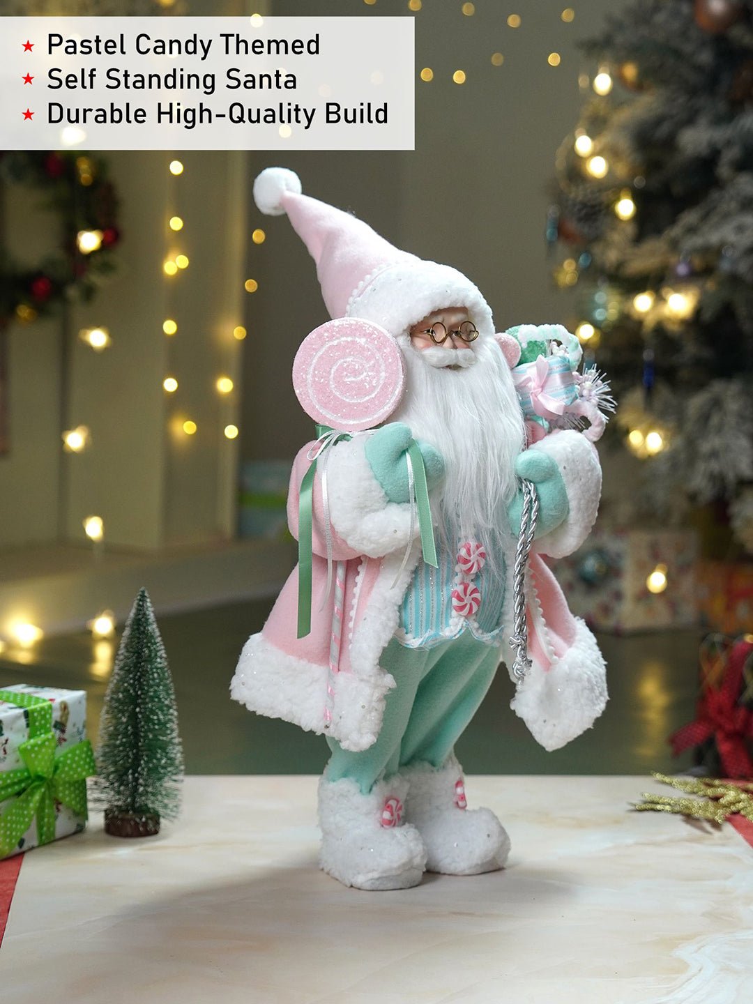 Little Surprise Box 20 inches Pastel Candyland self standing Santa Christmas table décor - 20 inch Christmas Decor