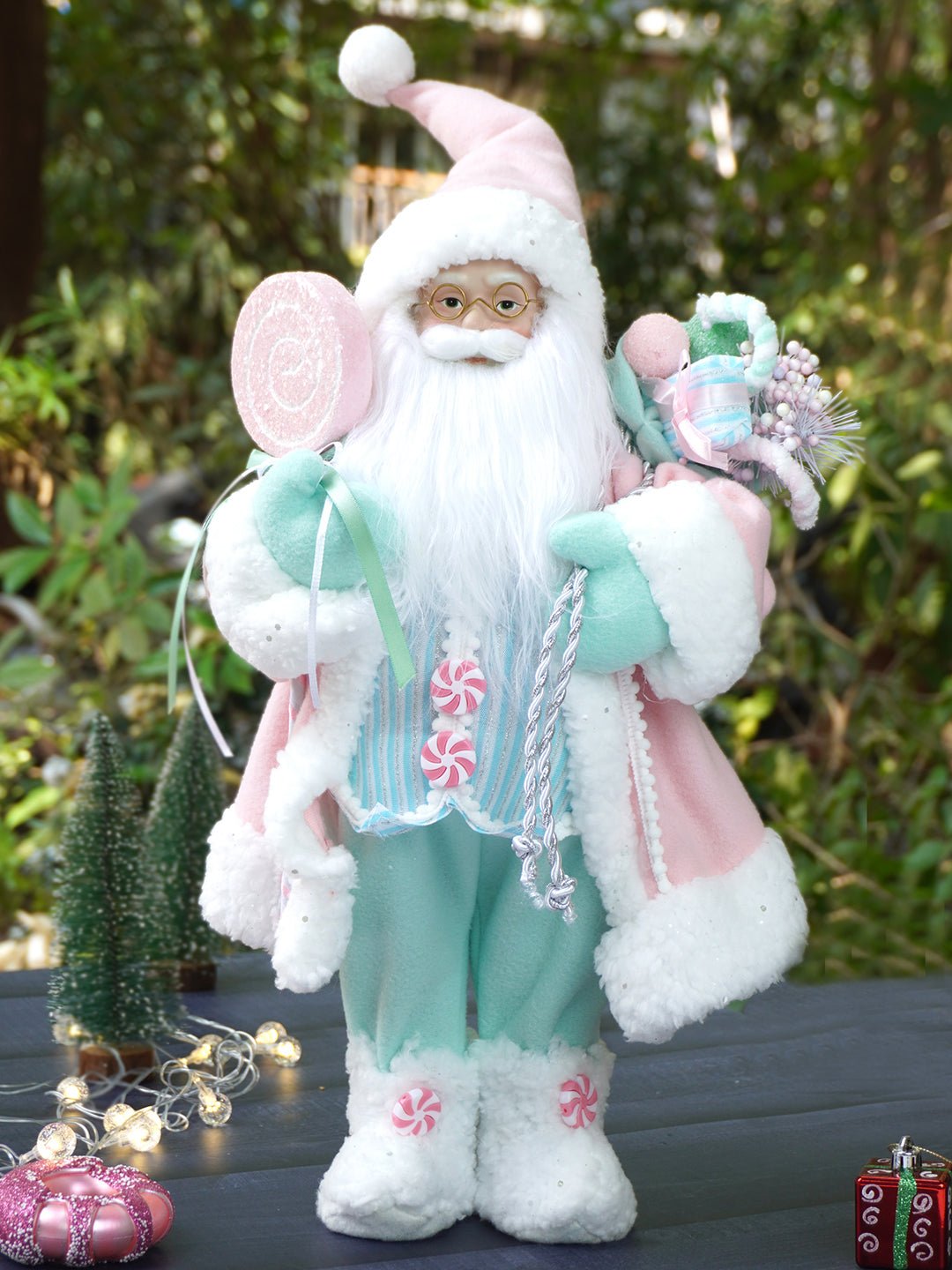 Little Surprise Box 20 inches Pastel Candyland self standing Santa Christmas table décor - Christmas Decor