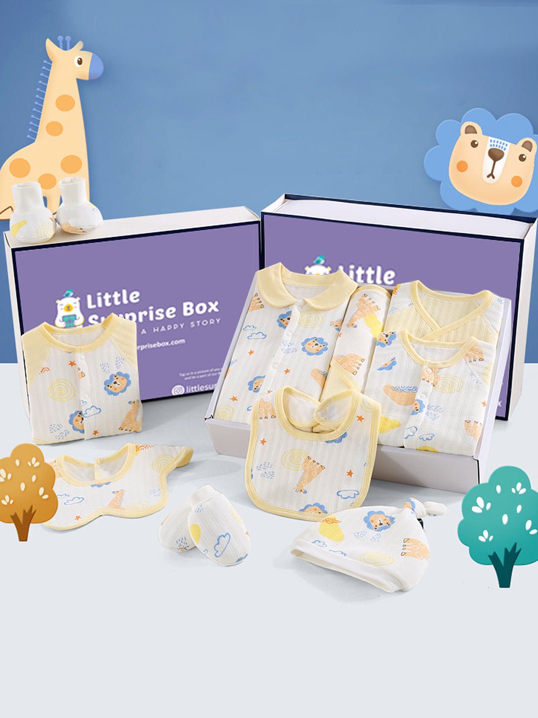 Little Surprise Box, 20 pcs Animal Kingdom Newborn Baby Girl/ Boy Gift Box Hamper (0 - 12 months) - LSB - BS20 - YELWANIMALS