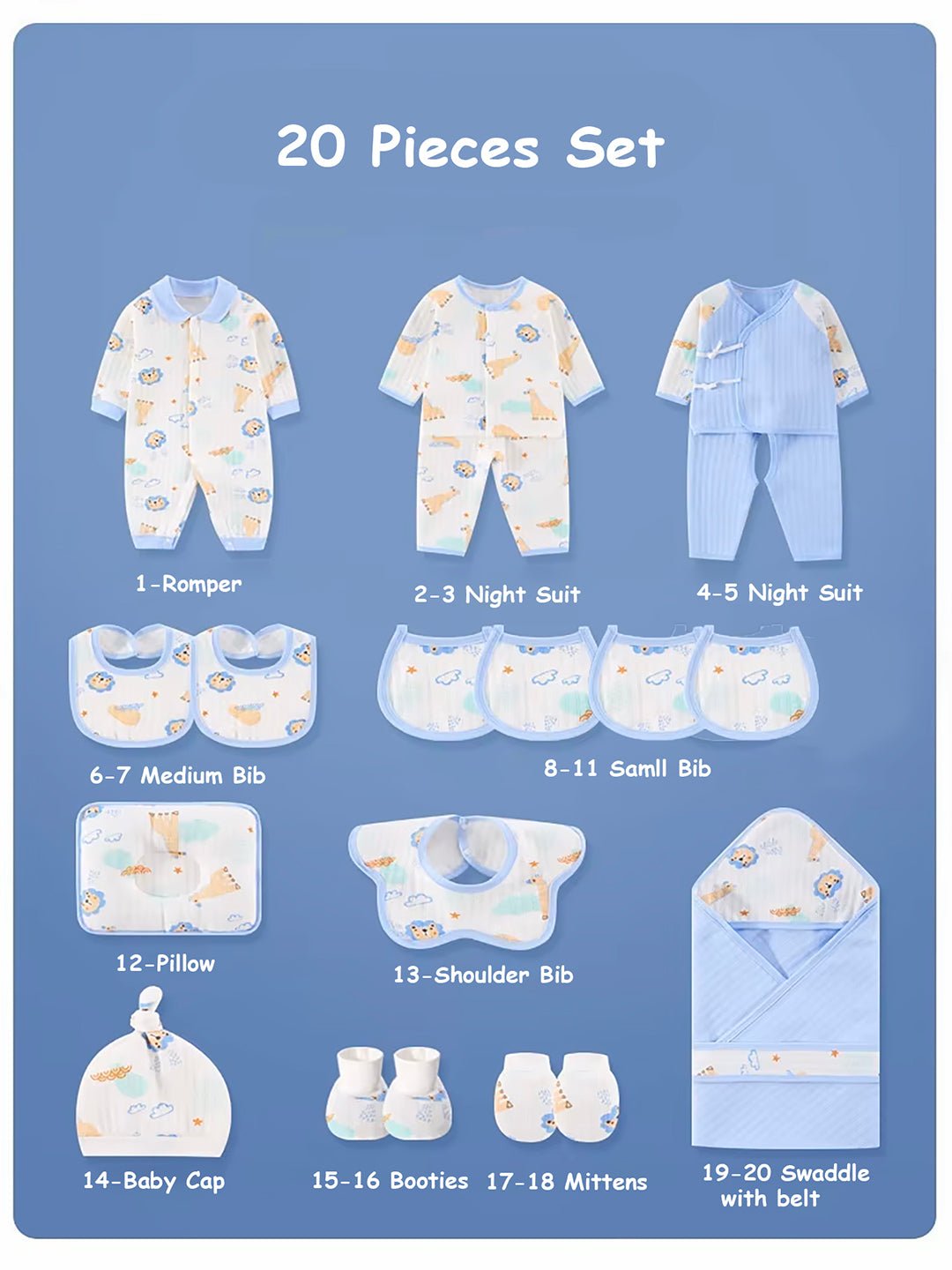 Little Surprise Box, 20 pcs Animal Kingdom Newborn Baby Girl/ Boy Gift Box Hamper (0 - 12 months) - LSB - BS20 - BLUEANIMALS
