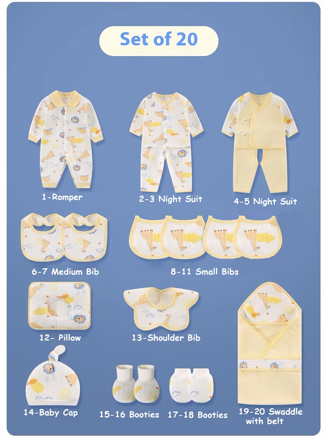 Little Surprise Box, 20 pcs Animal Kingdom Newborn Baby Girl/ Boy Gift Box Hamper (0 - 12 months) - LSB - BS20 - YELWANIMALS