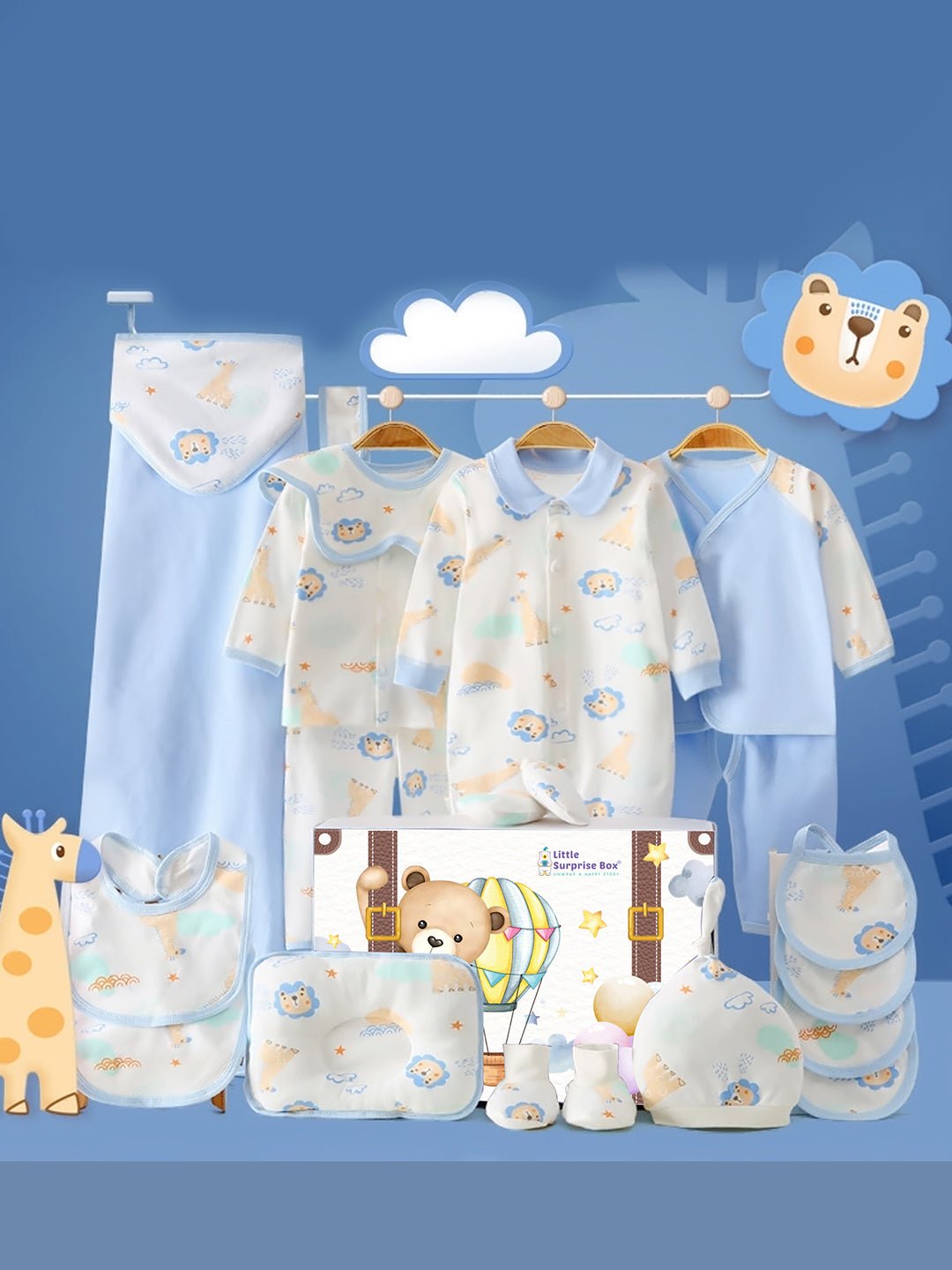 Little Surprise Box, 20 pcs Animal Kingdom Newborn Baby Girl/ Boy Gift Box Hamper (0 - 12 months) - Blue Baby Gift Sets