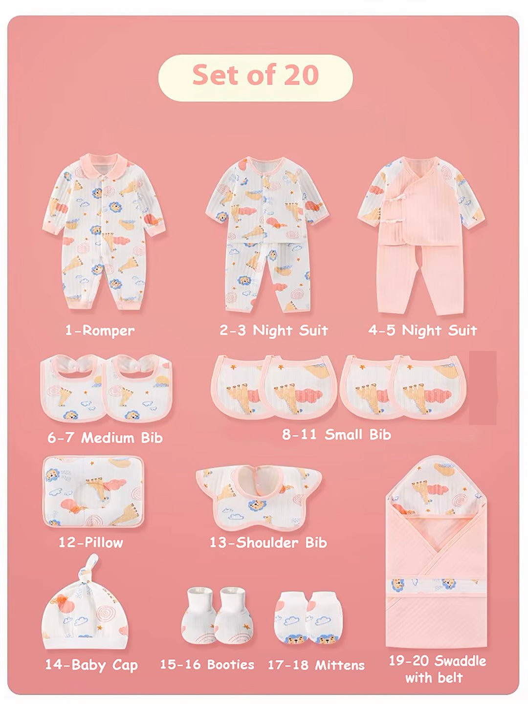 Little Surprise Box, 20 pcs Animal Kingdom Newborn Baby Girl/ Boy Gift Box Hamper (0 - 12 months) - LSB - BS20 - PNKANIMALS