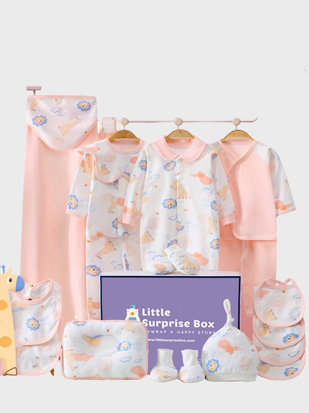 Little Surprise Box, 20 pcs Animal Kingdom Newborn Baby Girl/ Boy Gift Box Hamper (0 - 12 months) - LSB - BS20 - PNKANIMALS
