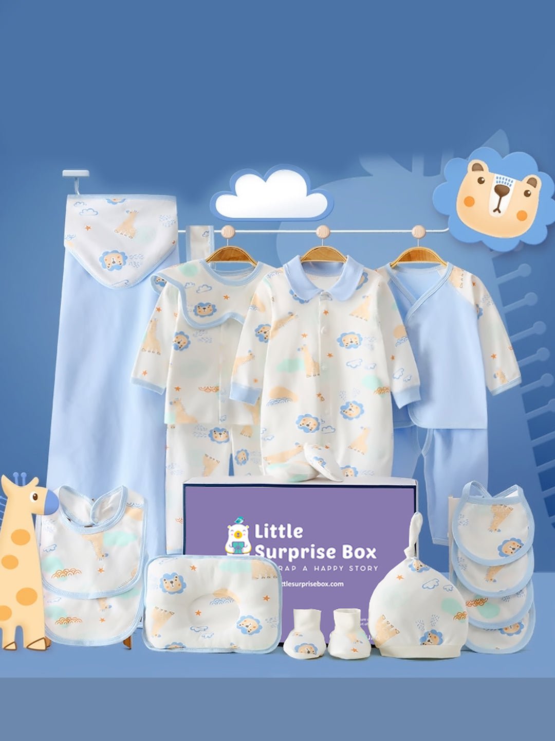 Little Surprise Box, 20 pcs Animal Kingdom Newborn Baby Girl/ Boy Gift Box Hamper (0 - 12 months) - LSB - BS20 - BLUEANIMALS