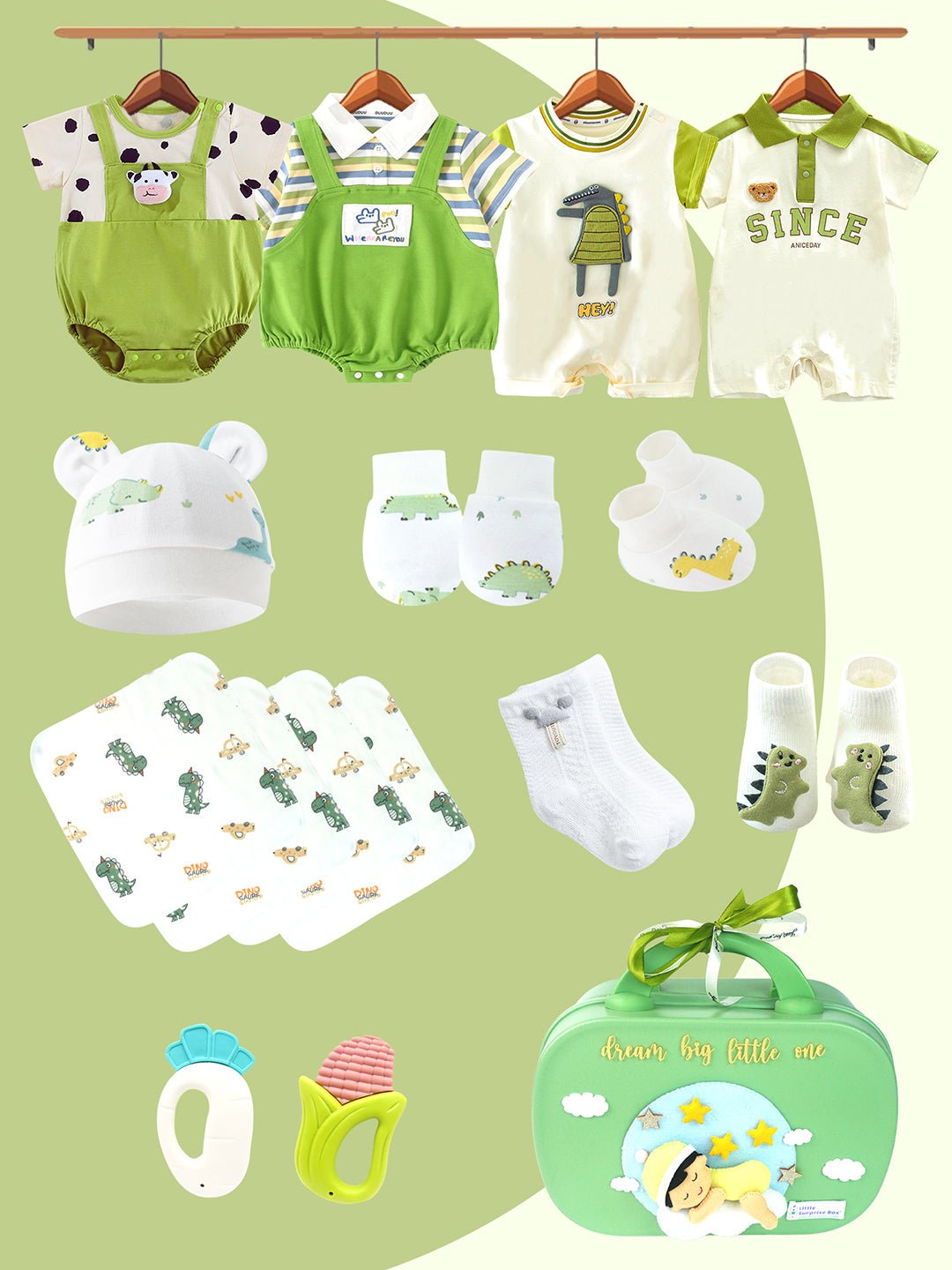 Little Surprise Box, 20 pcs Green Dream Big Baby Birthday Gift Hamper set for Baby with travelling suitcase - LSB - FSTBDAY - 20DRMBIGBABY