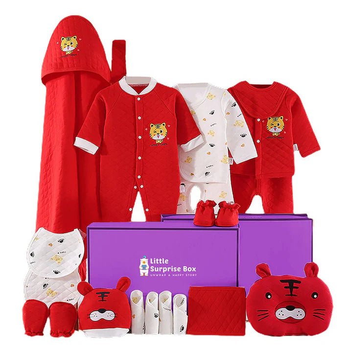 Little Surprise Box 20 Pcs Newborn Baby Girl/ Boy All Season Wear Gift Hamper Box - LSB - BS - 20 - REDWHTETGER - WR