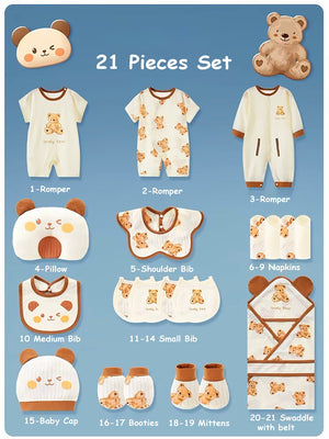 Little Surprise Box, 21 pcs Brown Cream Lovely Bear Newborn Baby Girl/ Boy Gift Box Hamper (0 - 12 months) - LSB - BS21 - BRNWLOVLYBEAR